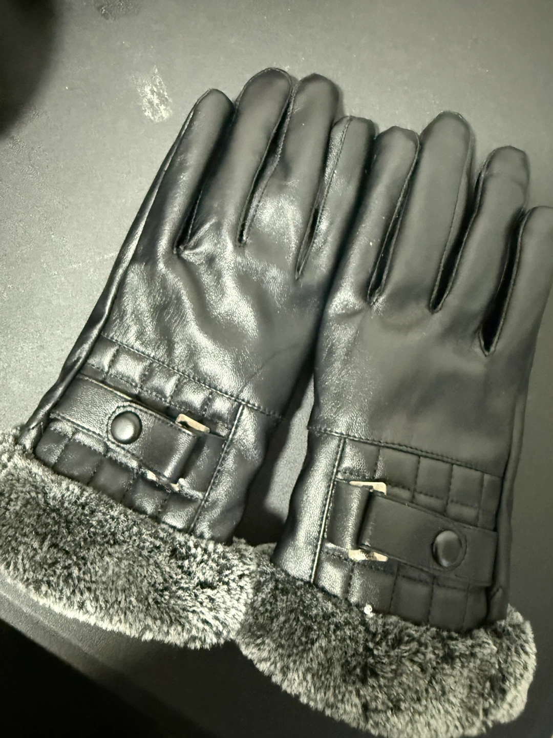 Black Faux Leather Gloves with Faux Fur Cuff