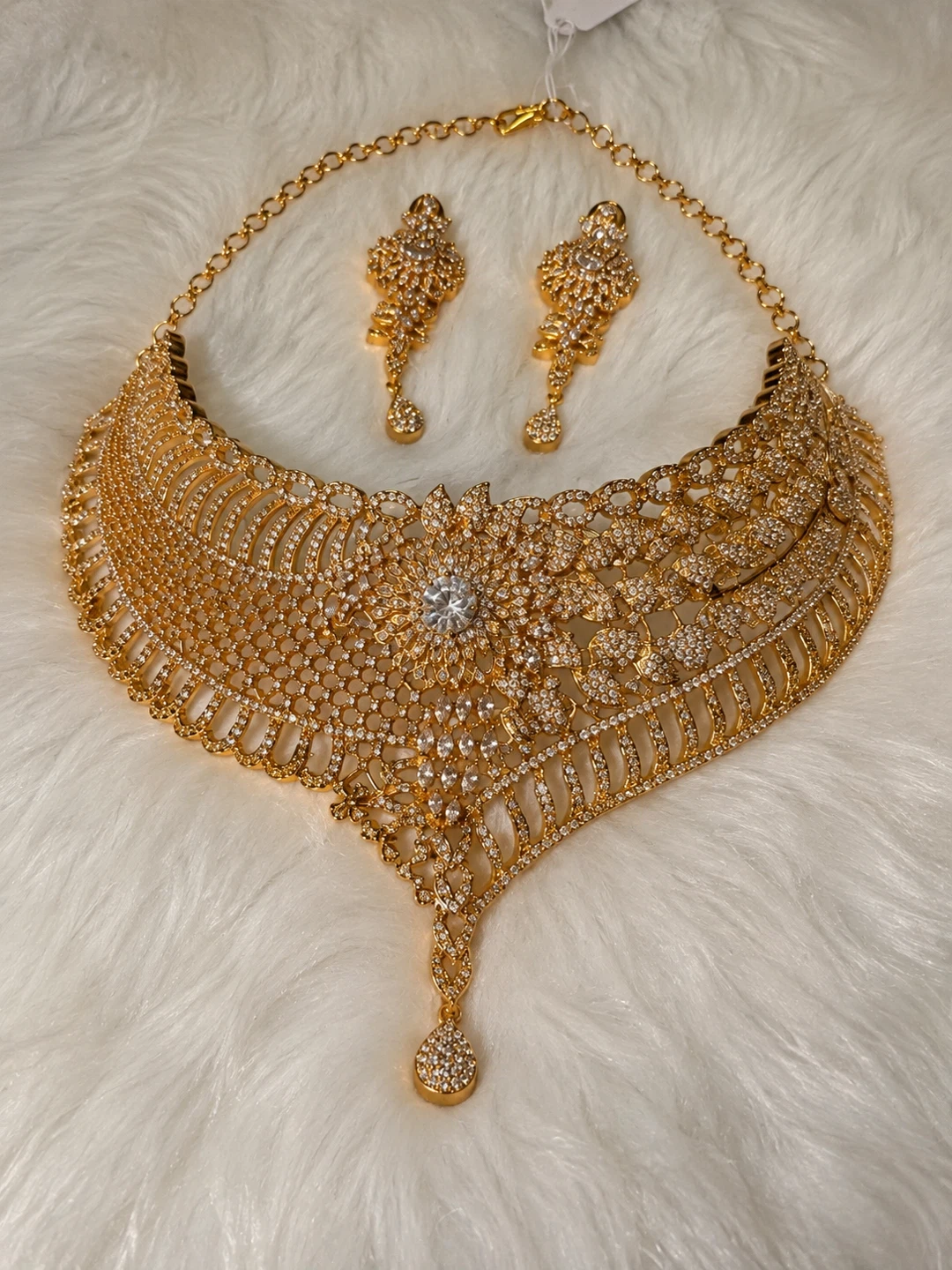 Gold-toned and stone necklace and earring set