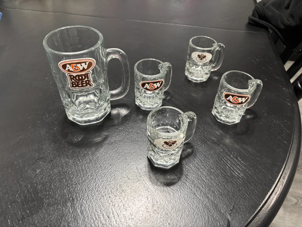 Set of 5 A&W Root Beer Glass Mugs