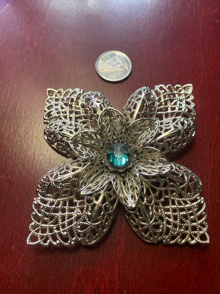 Vintage Silver Tone Filigree Flower Brooch - photo 2