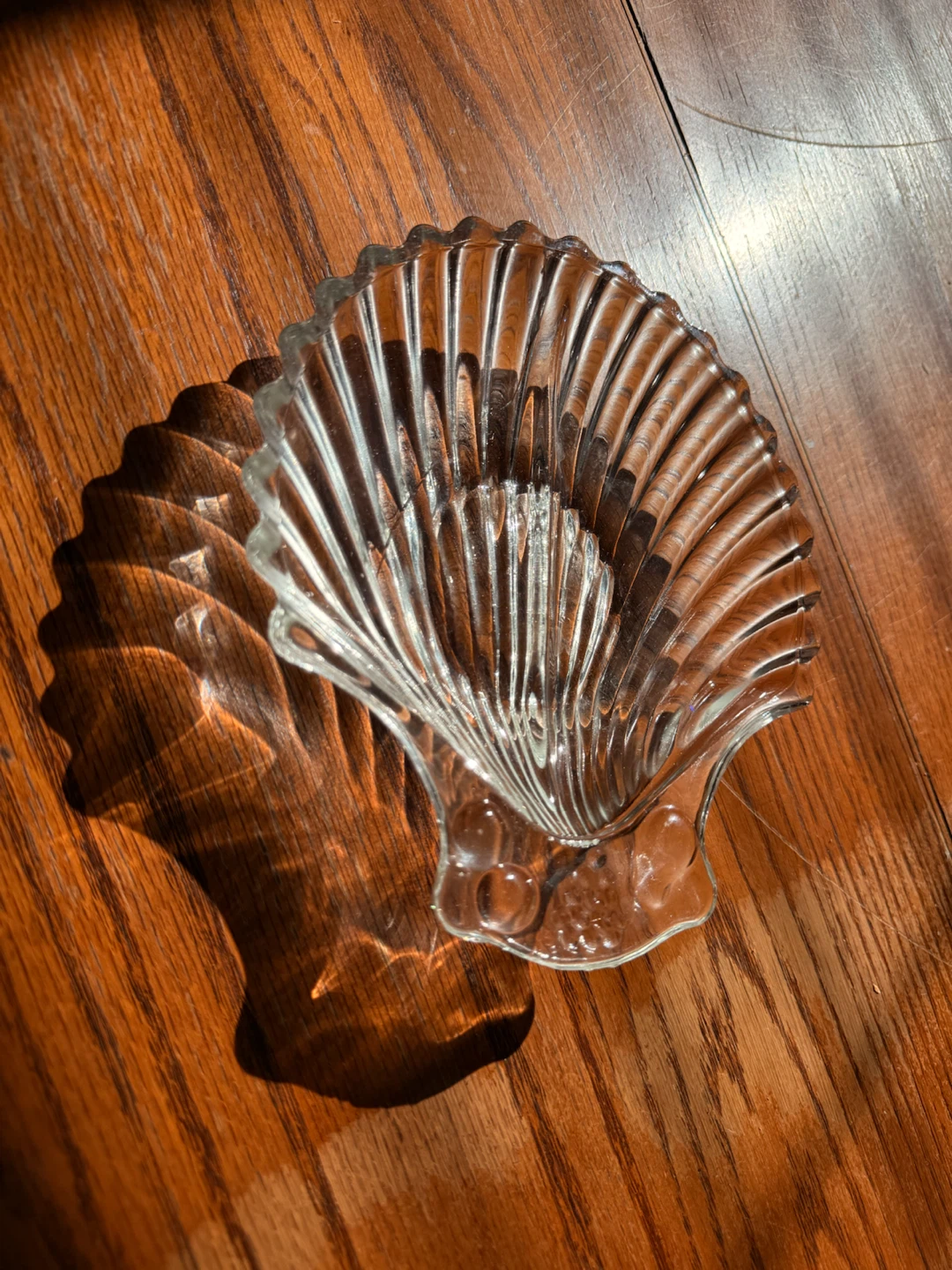 🐚Vintage Clear Glass Divided Sea Shell Decorative Catch All Dish - photo 4