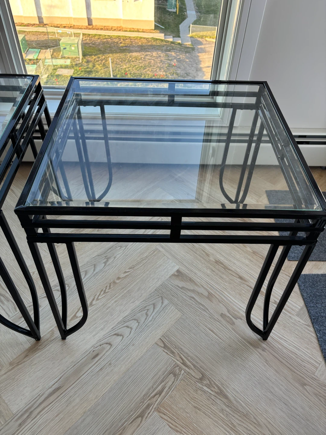 Set of Two Black Metal and Glass Side Tables - photo 2