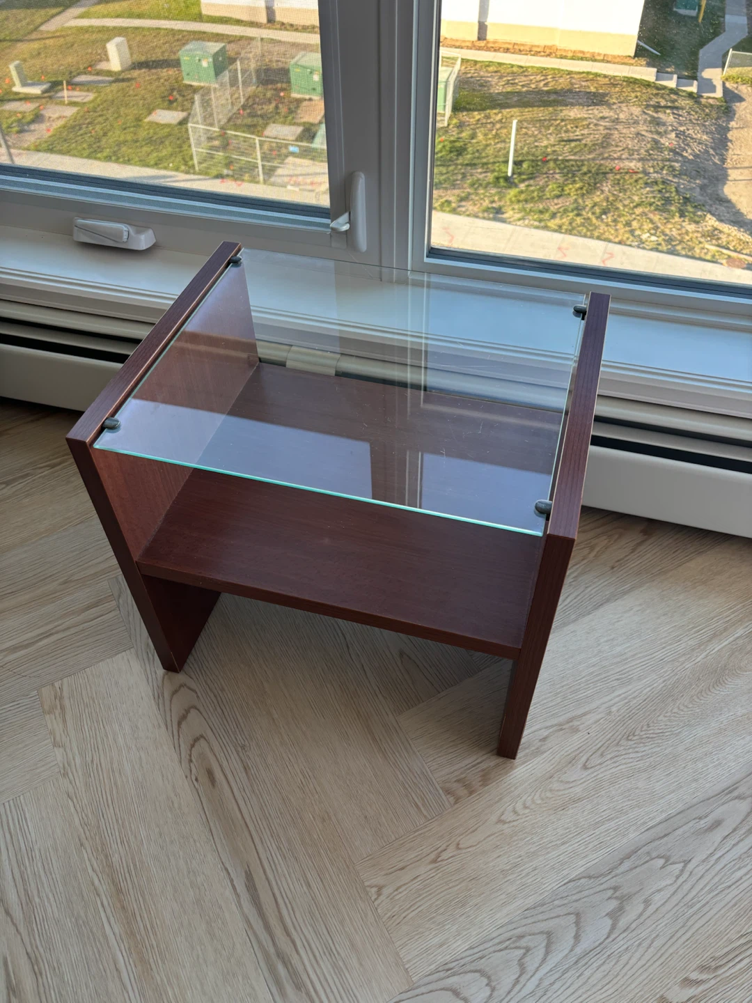 Modern Glass and Wood Side Table