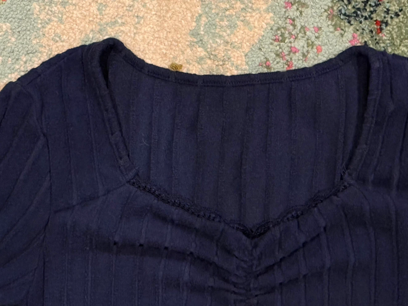 Navy Blue Ribbed Long-Sleeve Mini Dress - photo 2