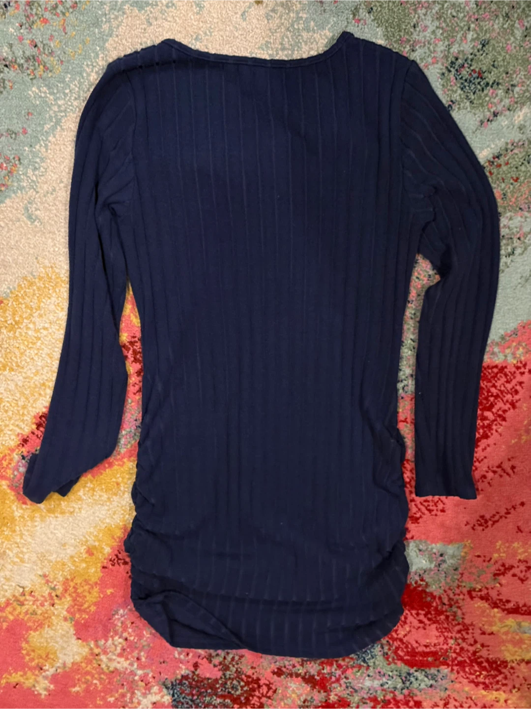 Navy Blue Ribbed Long-Sleeve Mini Dress - photo 4