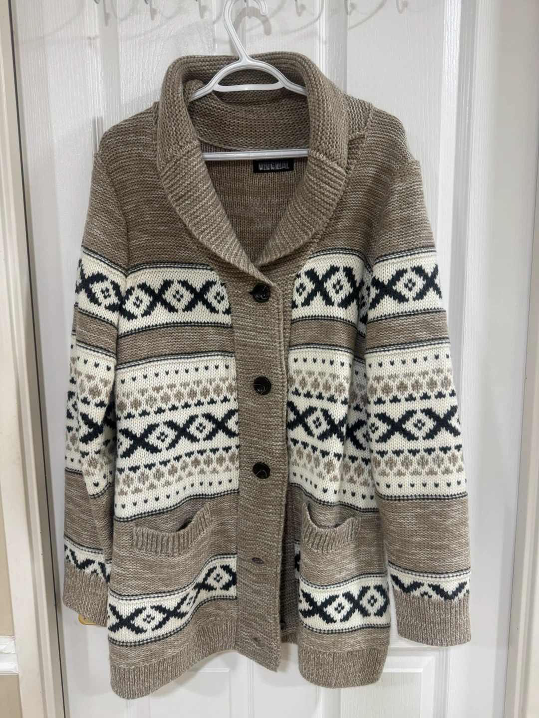 Original Brown Fair Isle Shawl Collar Cardigan