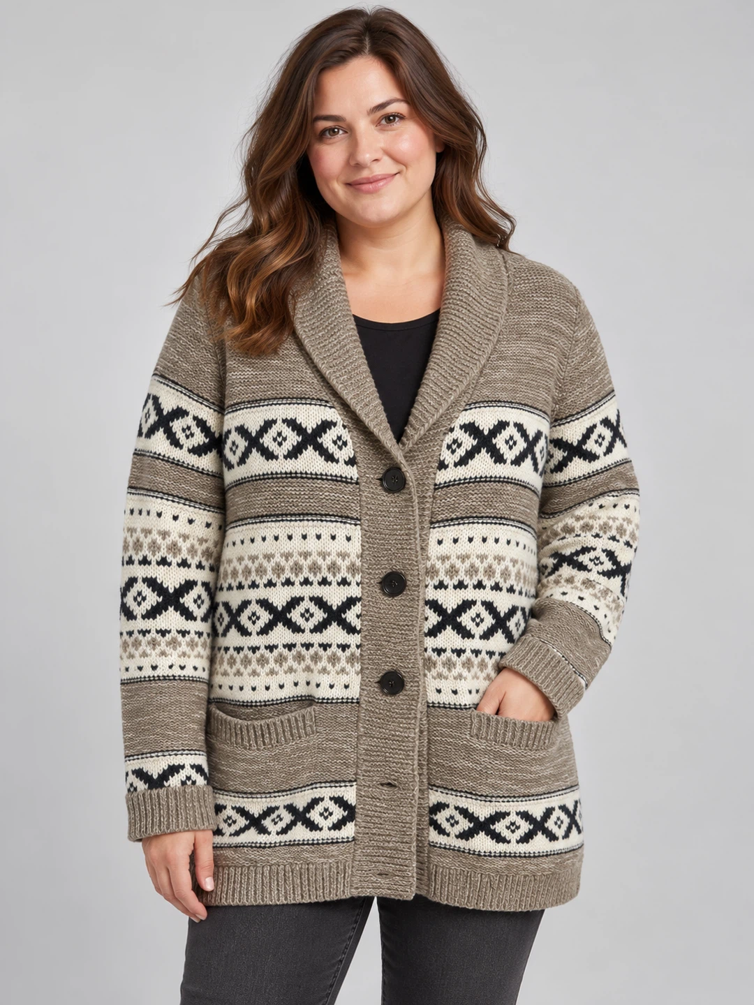 Original Brown Fair Isle Shawl Collar Cardigan - photo 3