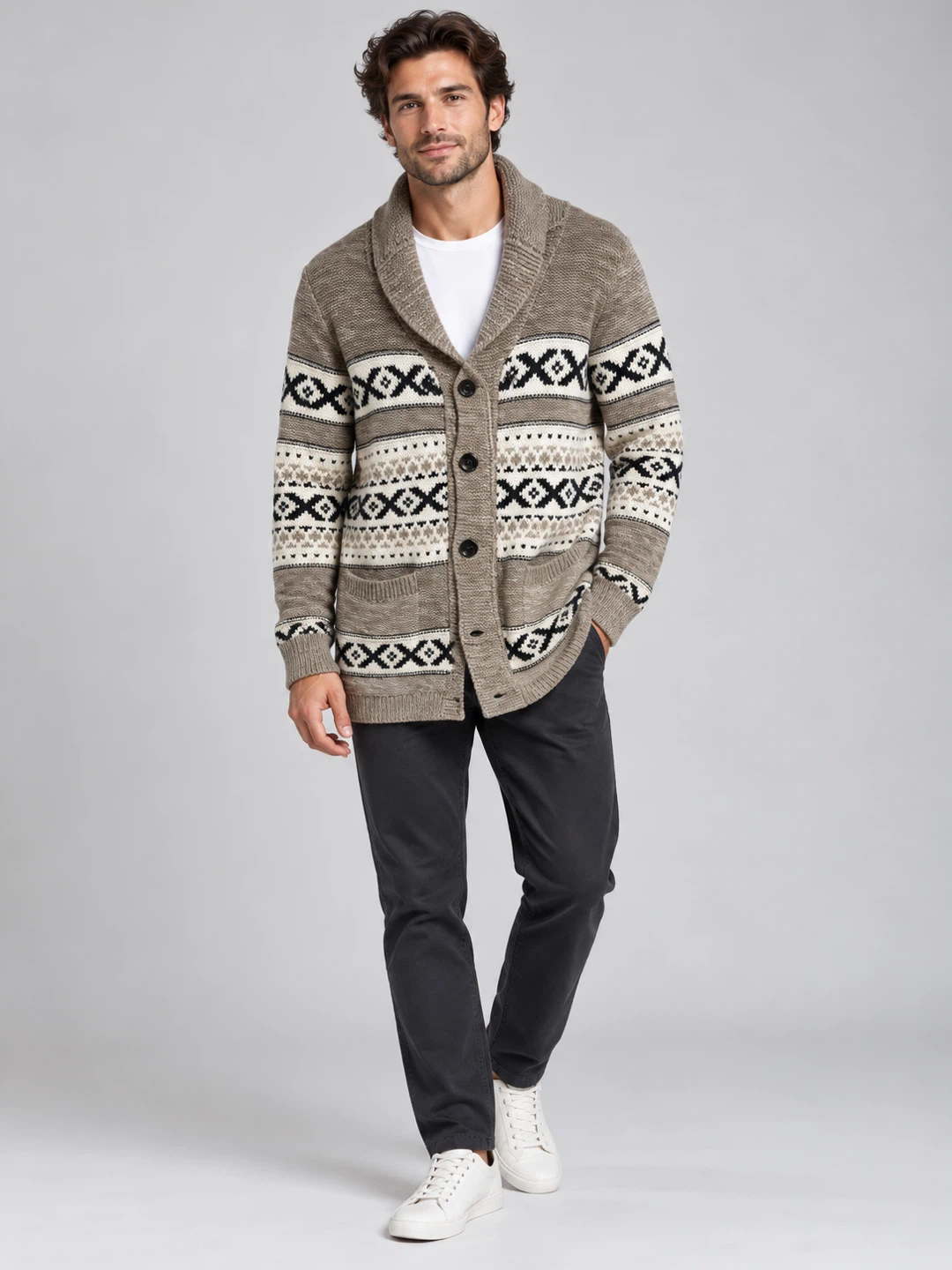 Original Brown Fair Isle Shawl Collar Cardigan - photo 4