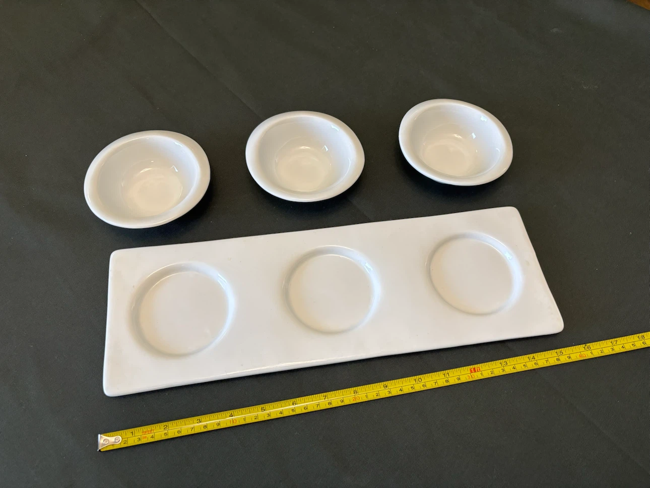 White Ceramic Serving Tray with 3 Bowls