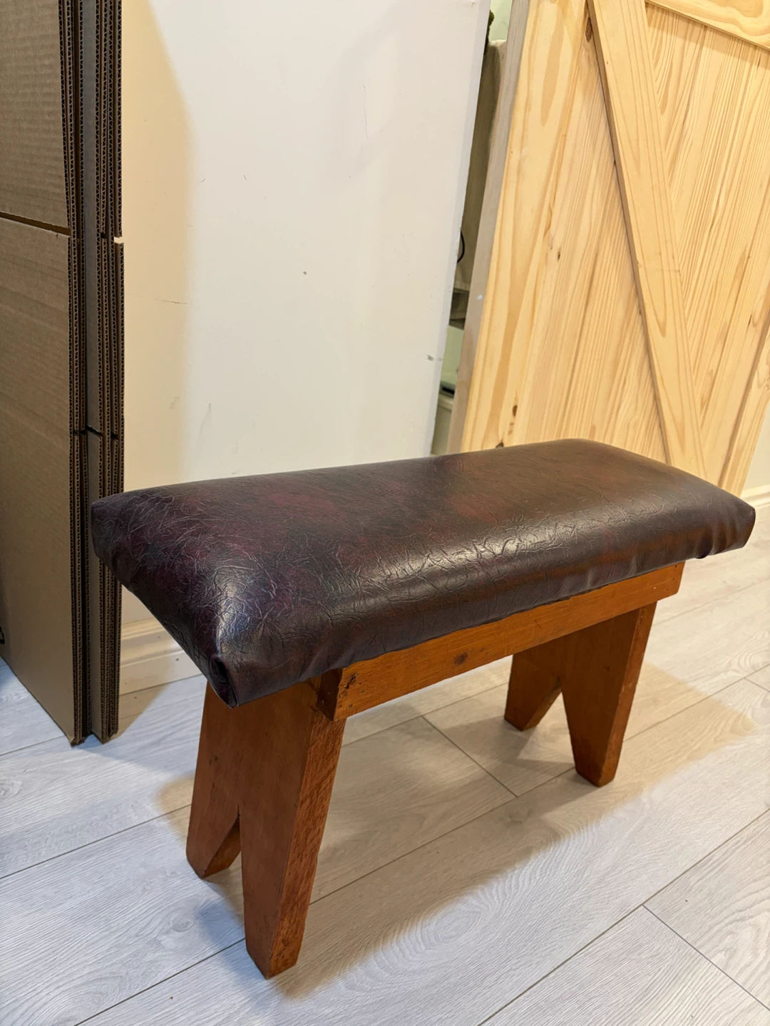 Vintage Wooden Bench with Padded Seat - photo 3