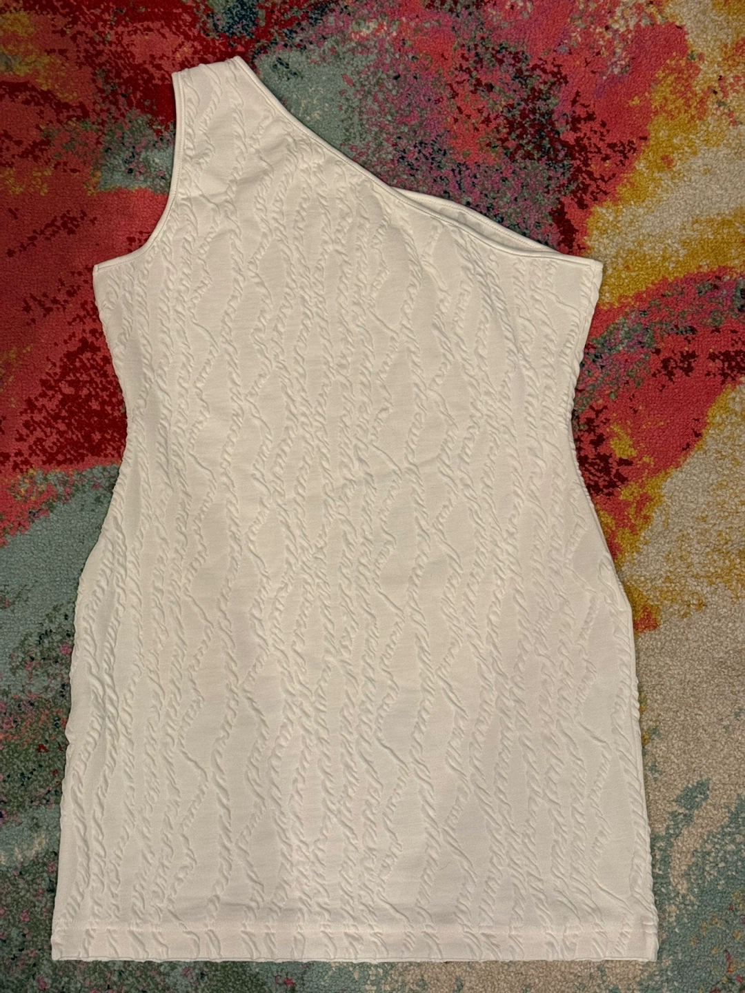 White Textured One-Shoulder Mini Dress