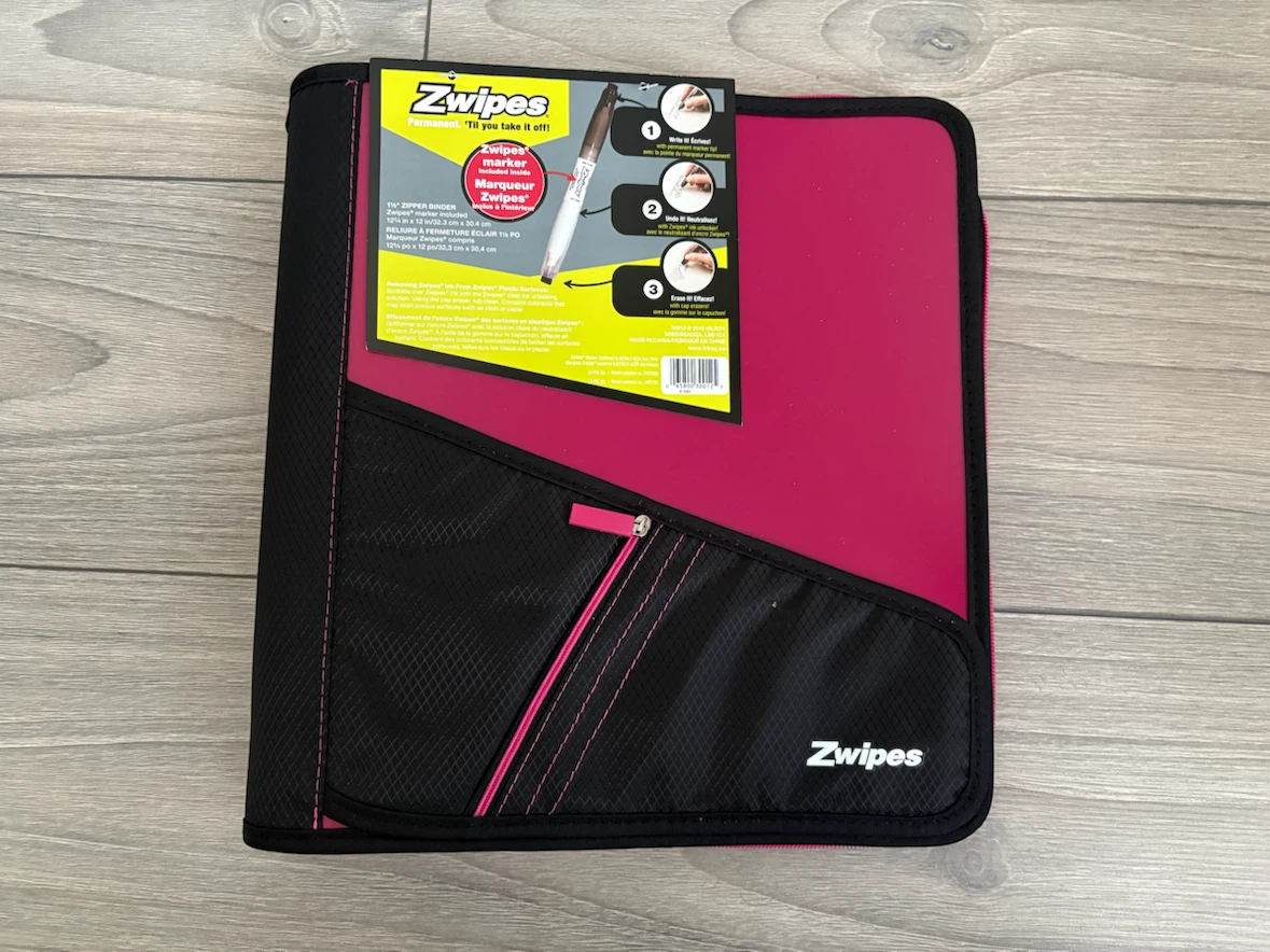 Zwipes 1.5" Zipper Binder with Marker