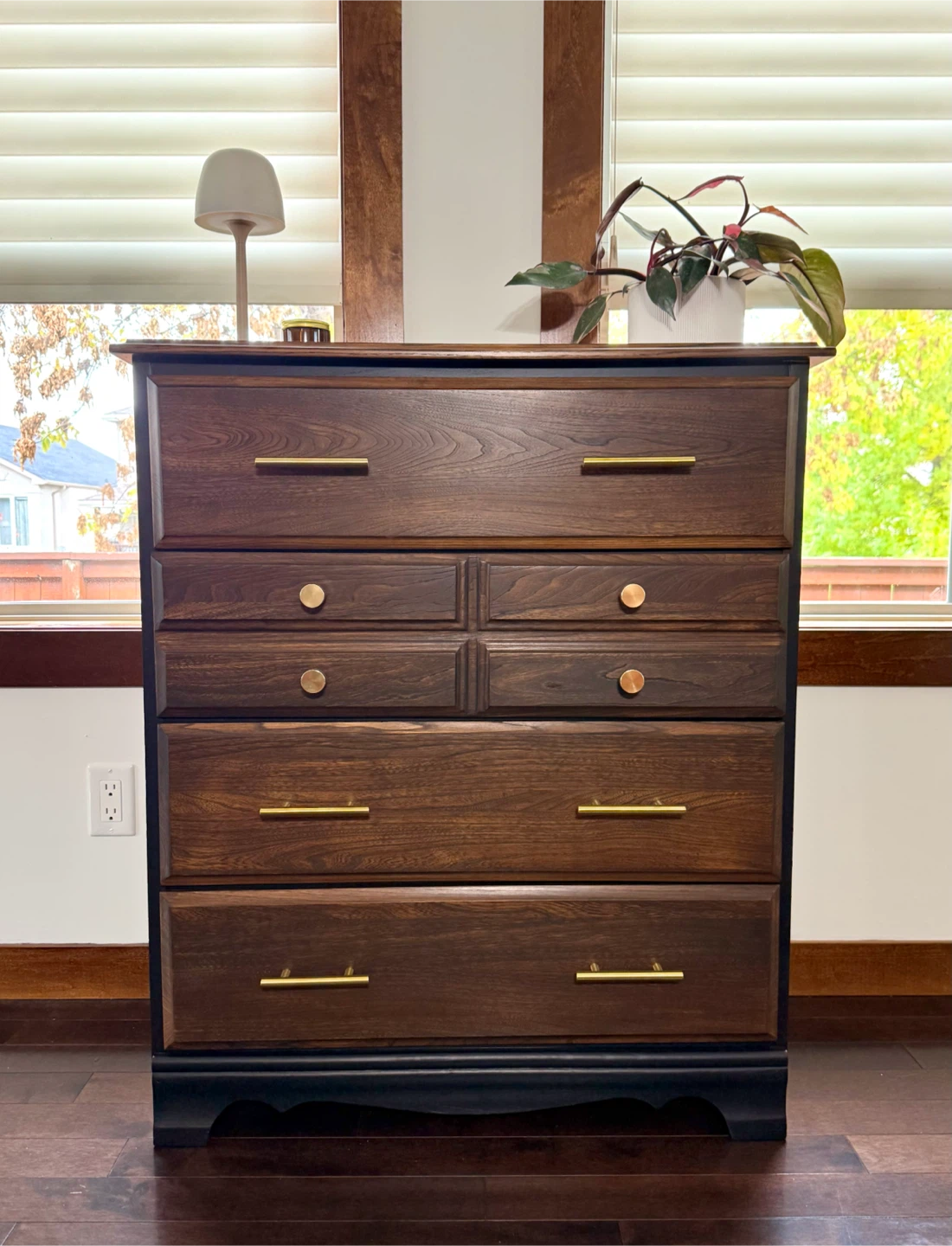 Refinished Solid Wood DeFehr Dresser – Dark Walnut & Black