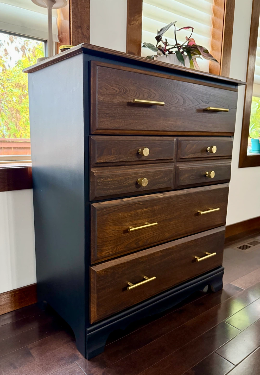 Refinished Solid Wood DeFehr Dresser – Dark Walnut & Black - photo 2