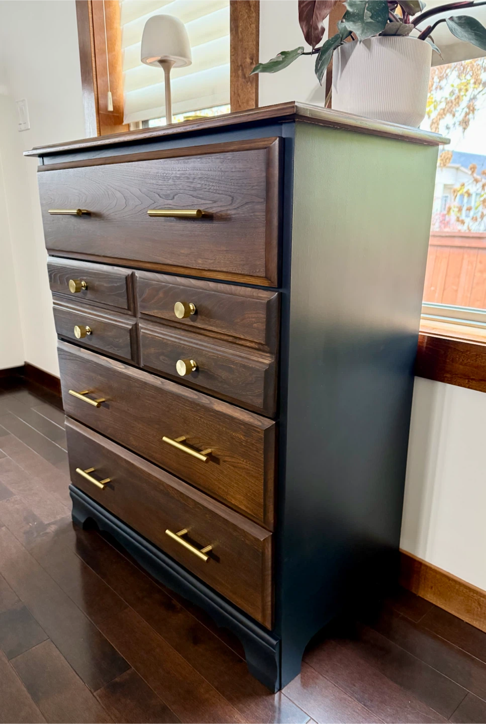 Refinished Solid Wood DeFehr Dresser – Dark Walnut & Black - photo 3
