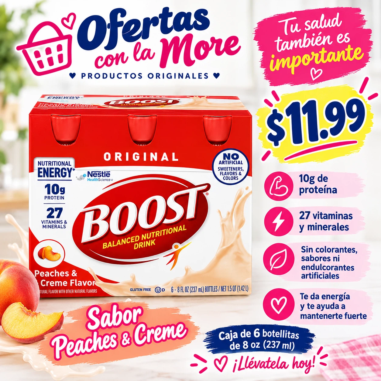 Nestle Boost Original Peaches and Creme Drink 6-Pack