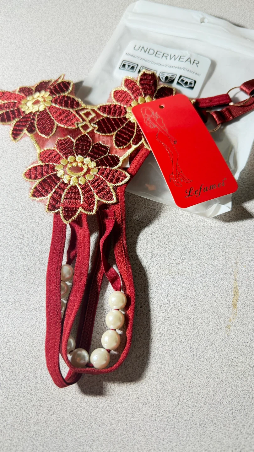 Lefamei Red Floral Embroidered Thong - photo 3
