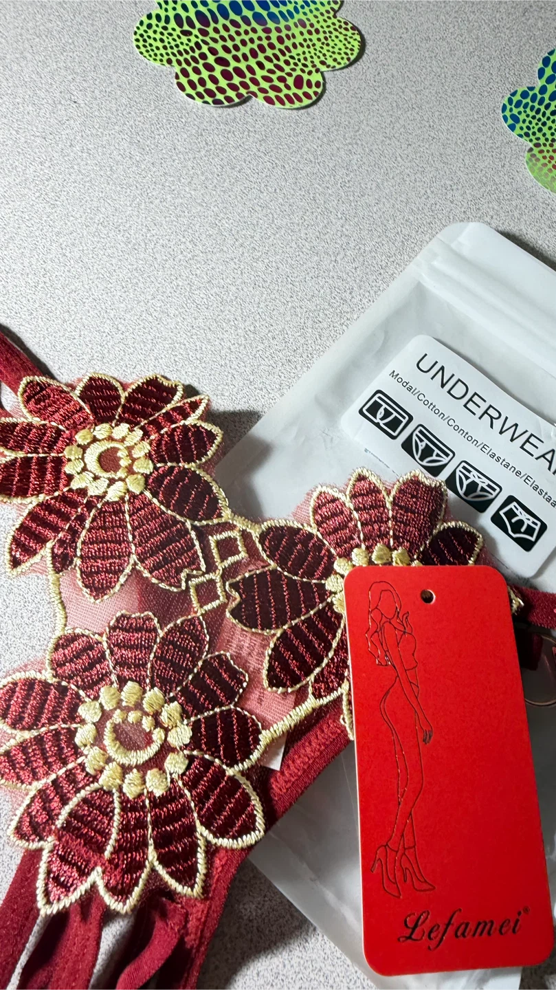 Lefamei Red Floral Embroidered Thong - photo 4