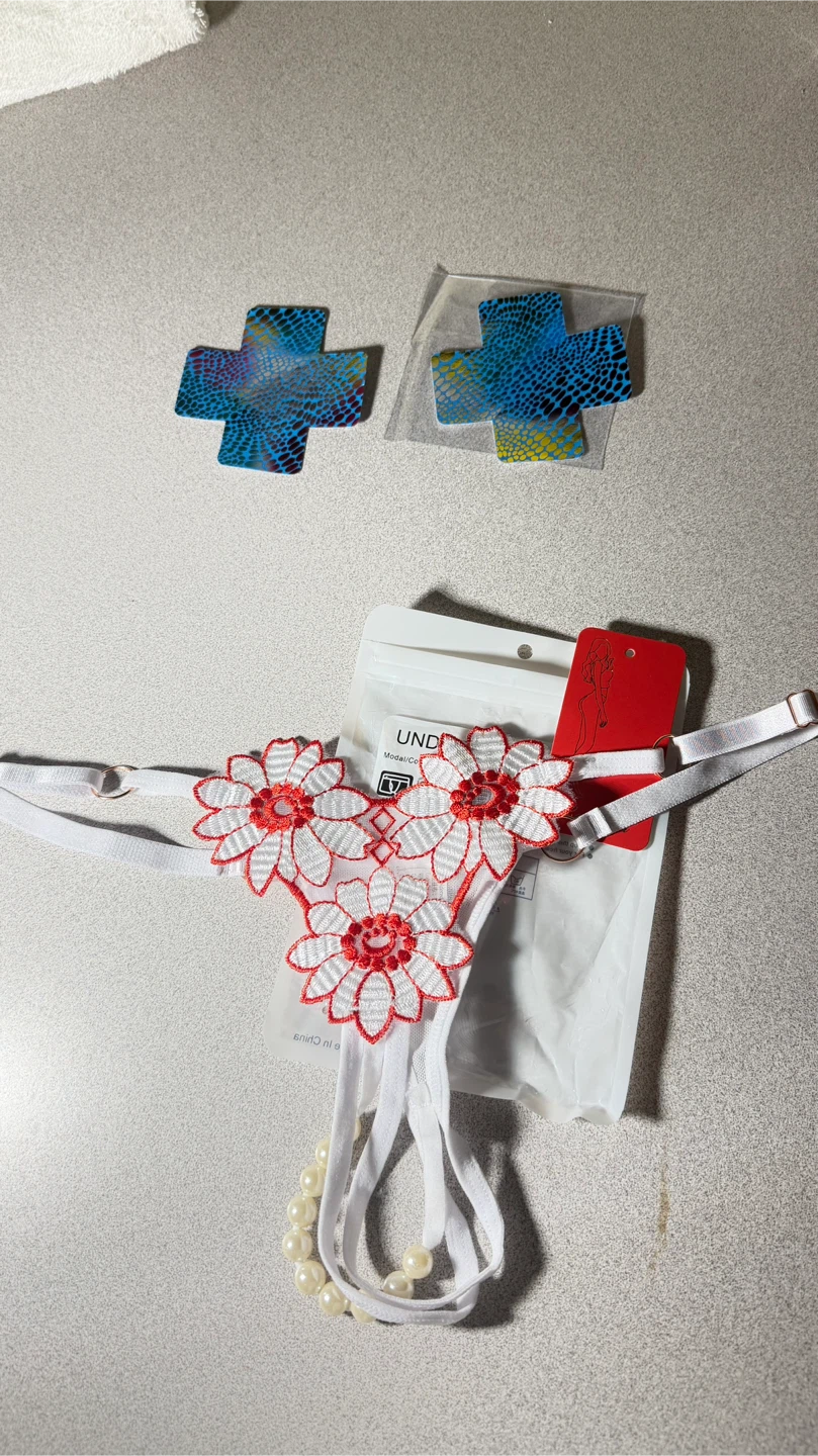 Embroidered Flower Pearl Detail Thong