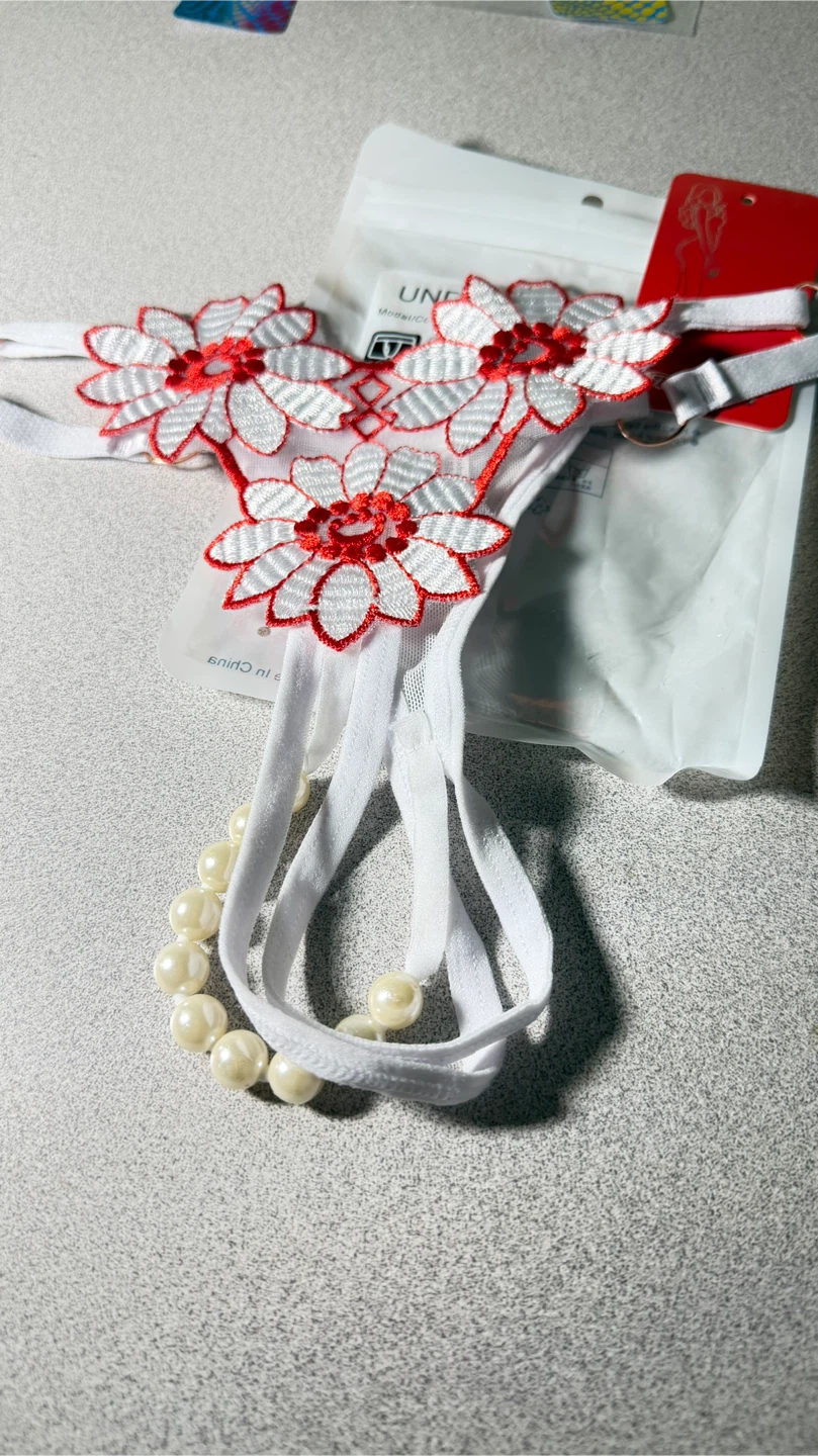 Embroidered Flower Pearl Detail Thong - photo 2