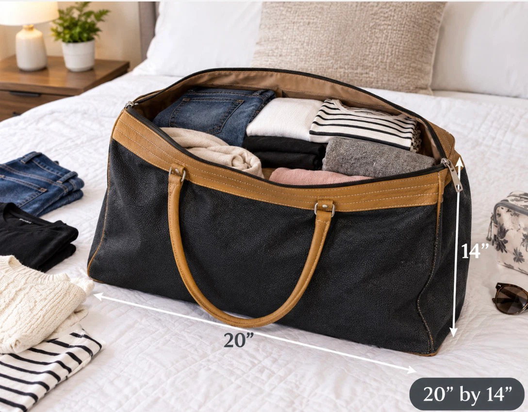 Large Black and Tan Travel Duffel Bag