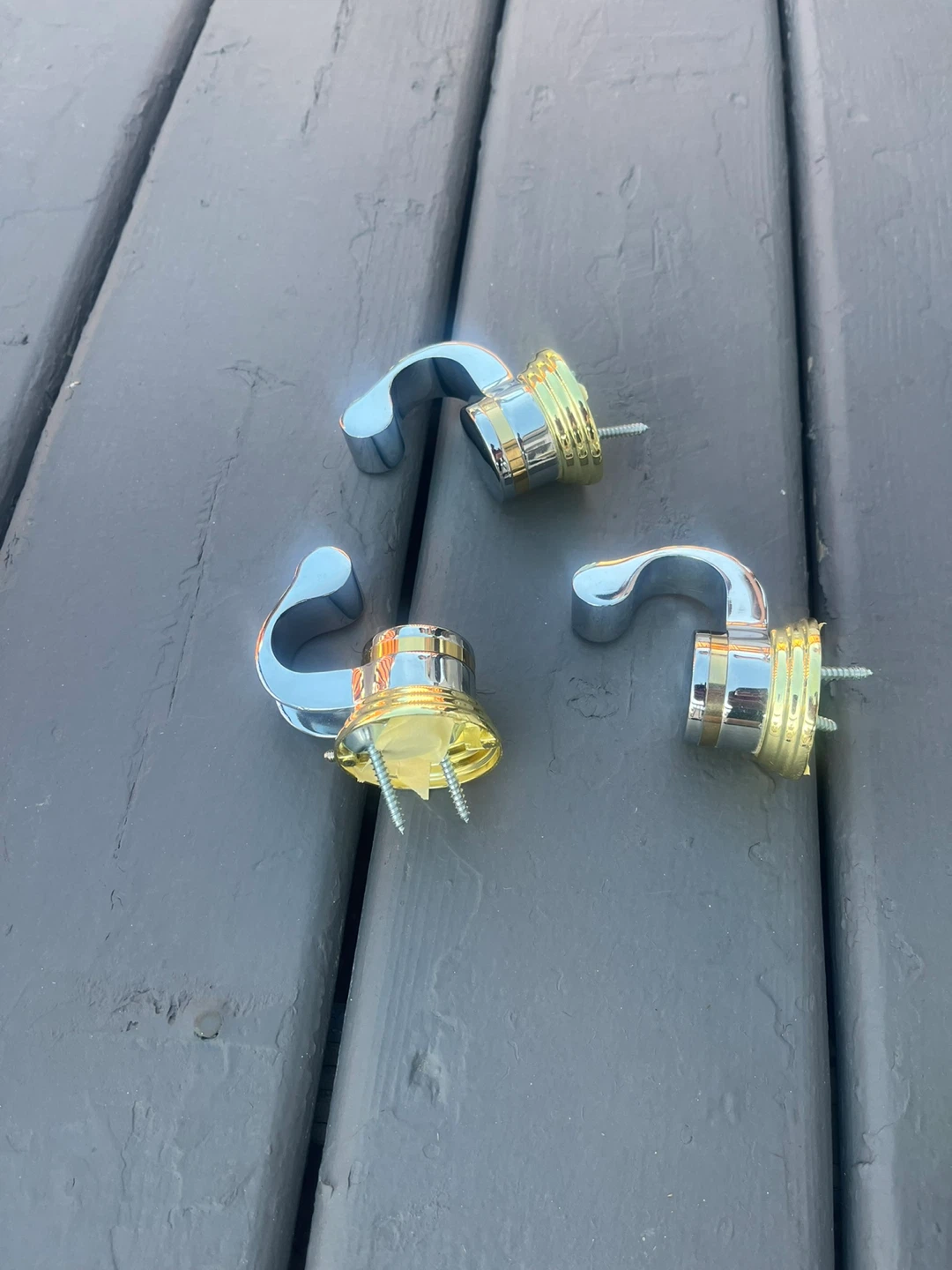 Set of 3 Chrome and Gold Wall Hooks