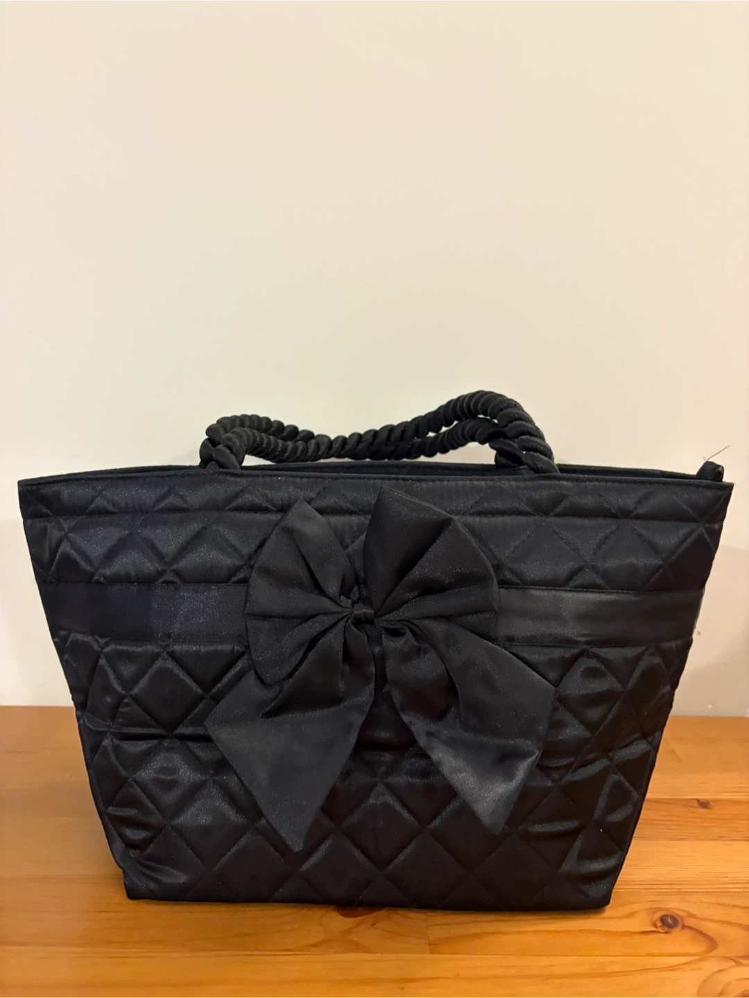 Black Quilted Bow Tote Bag