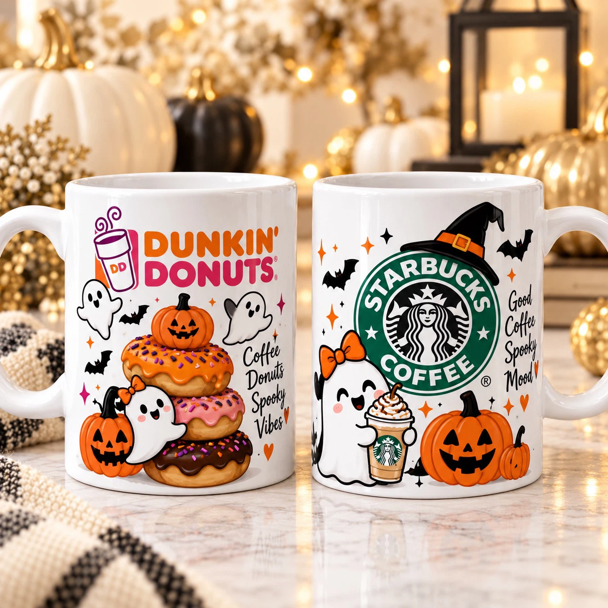Dunkin' Donuts and Starbucks Halloween Mugs
