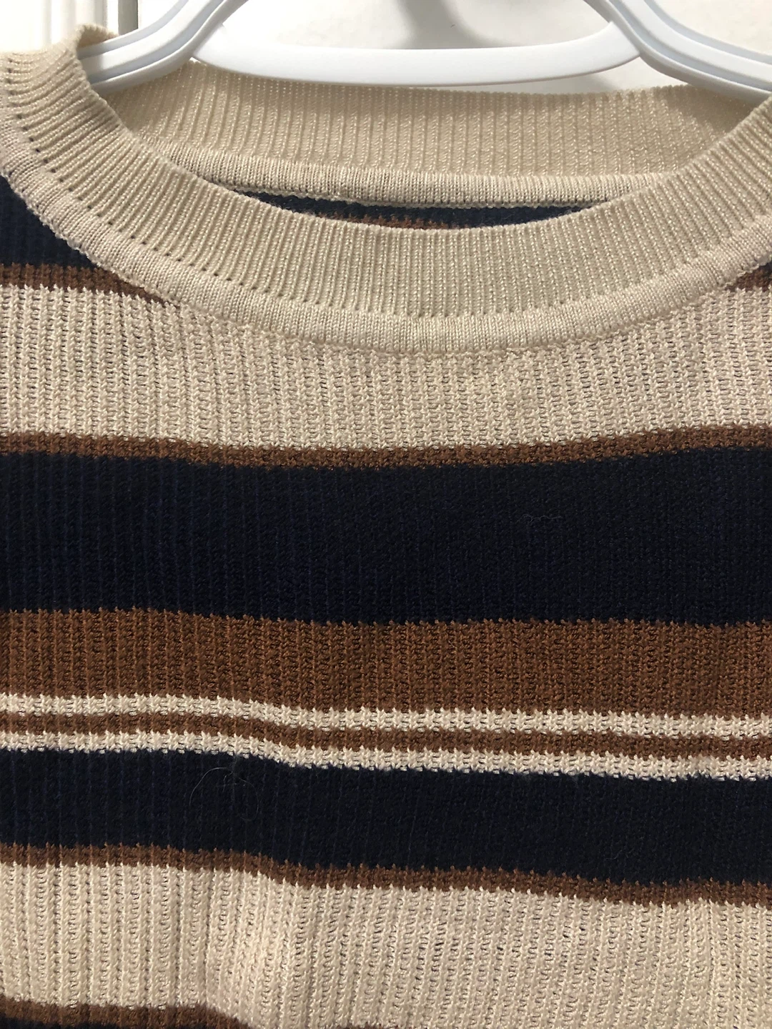 Preowned Women's Brown Cream Striped knit sweater size small - photo 2