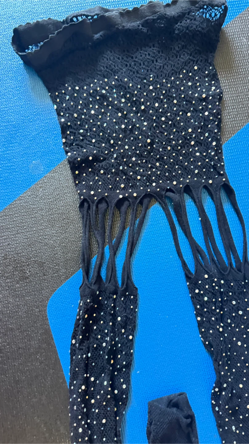 Black Rhinestone Fishnet Lingerie Set - photo 2