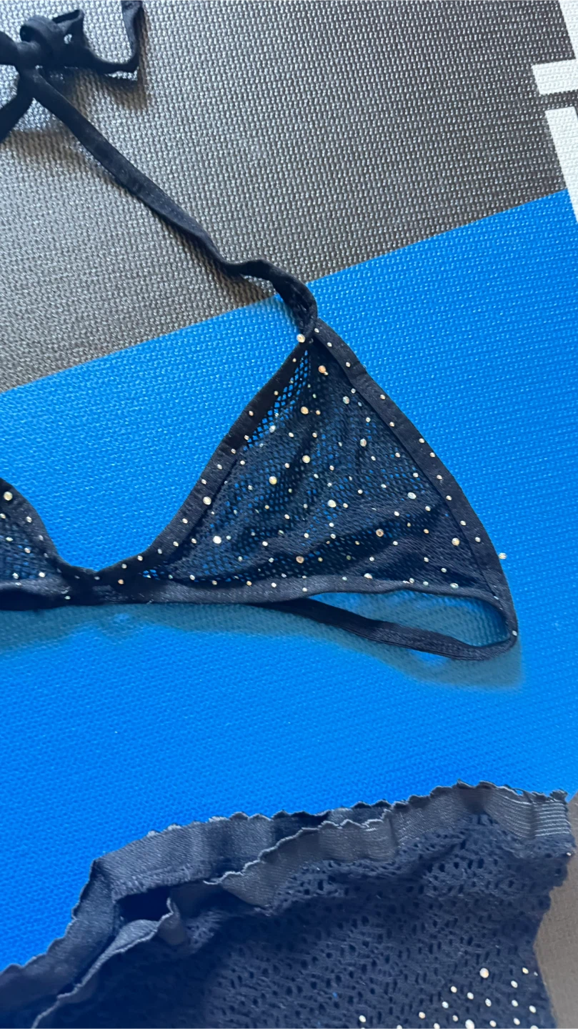 Black Rhinestone Fishnet Lingerie Set - photo 4