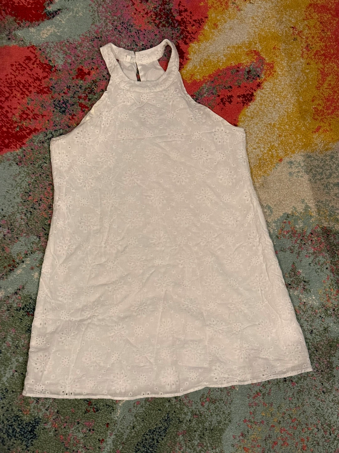 White Eyelet Halter Tank Top Mini Dress