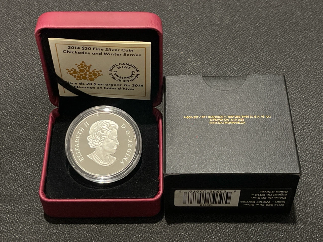 2014 $20 Fine Silver Coin - Chickadee and Winter Berries - photo 3
