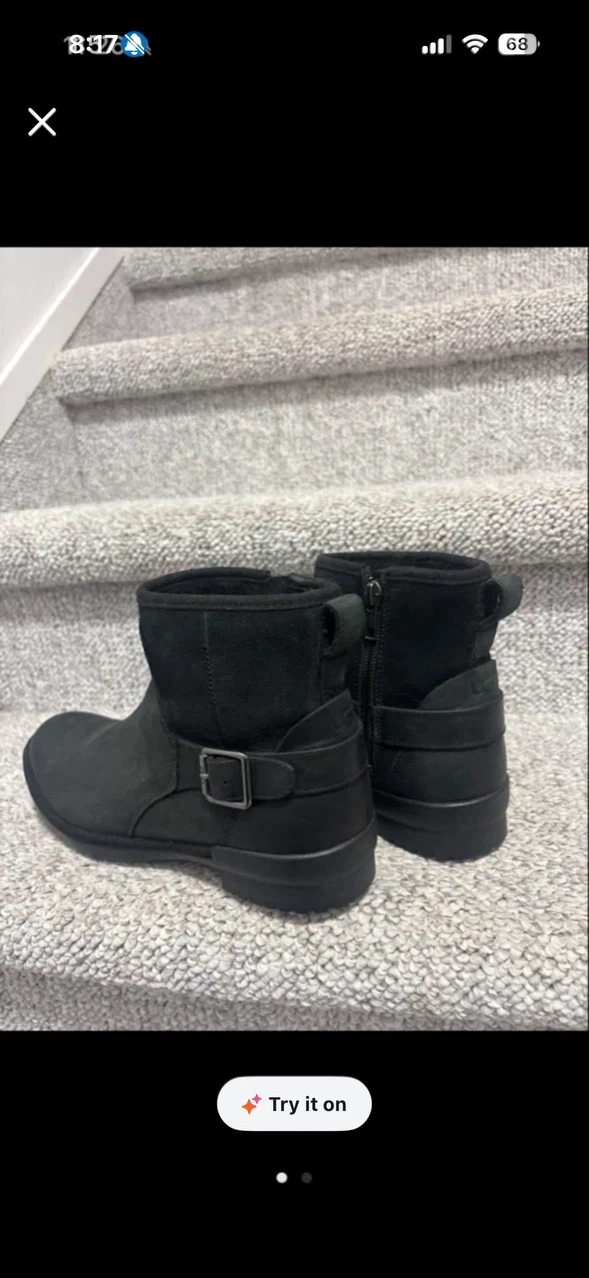 UGG Black Suede Buckle Ankle Boots