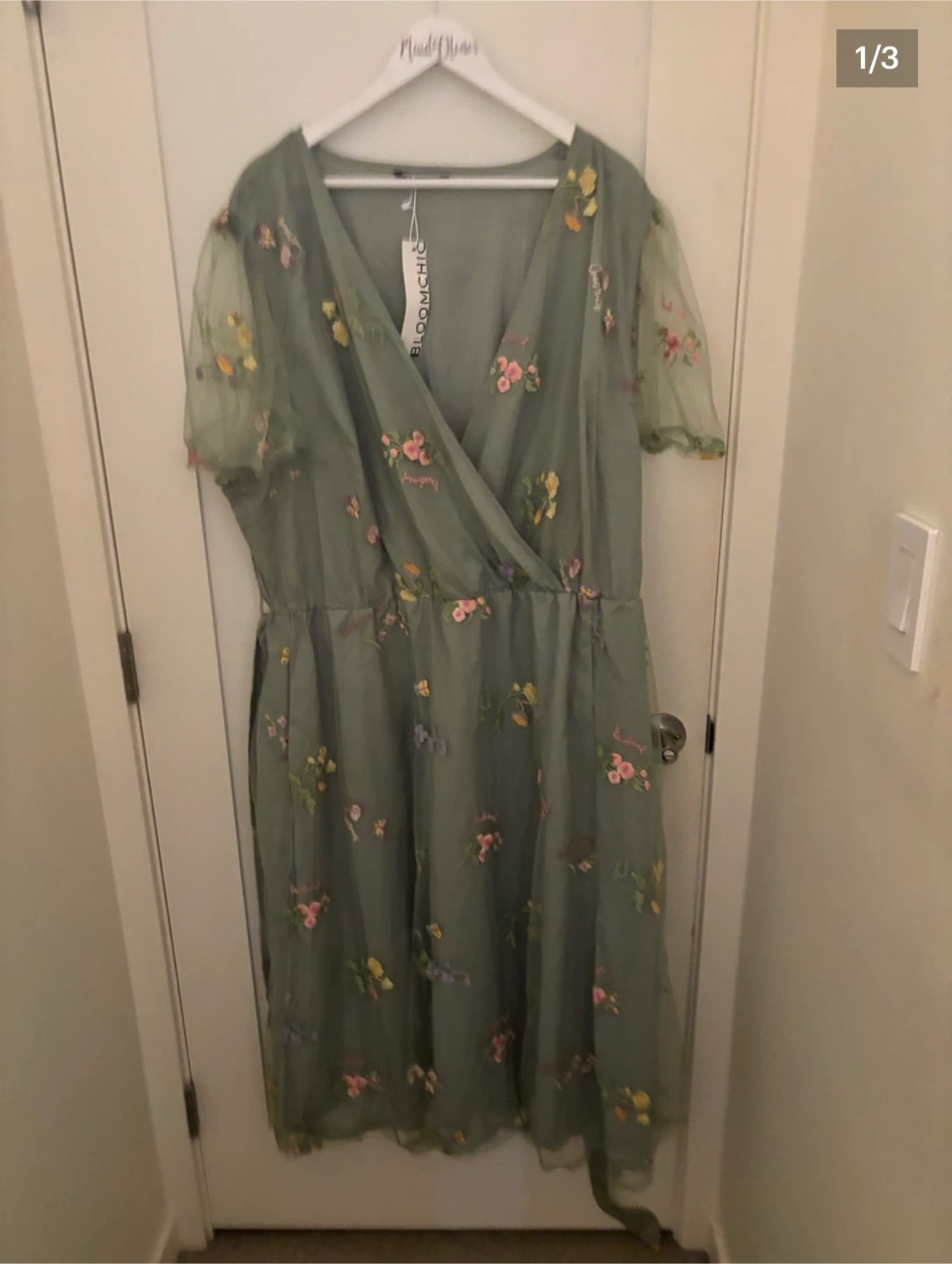 Bloomchic Sage Green Floral Embroidered Dress