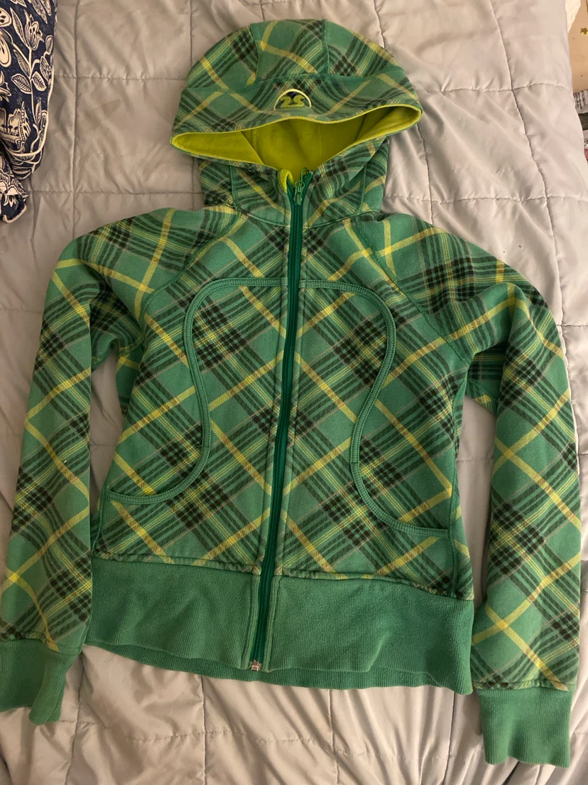 Lululemon Green Plaid Zip-Up Hoodie