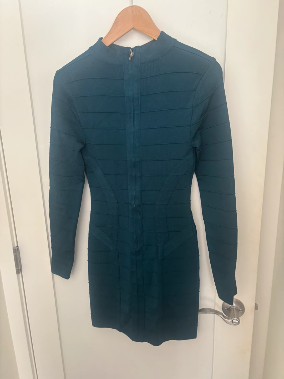 bebe teal bandage dress
