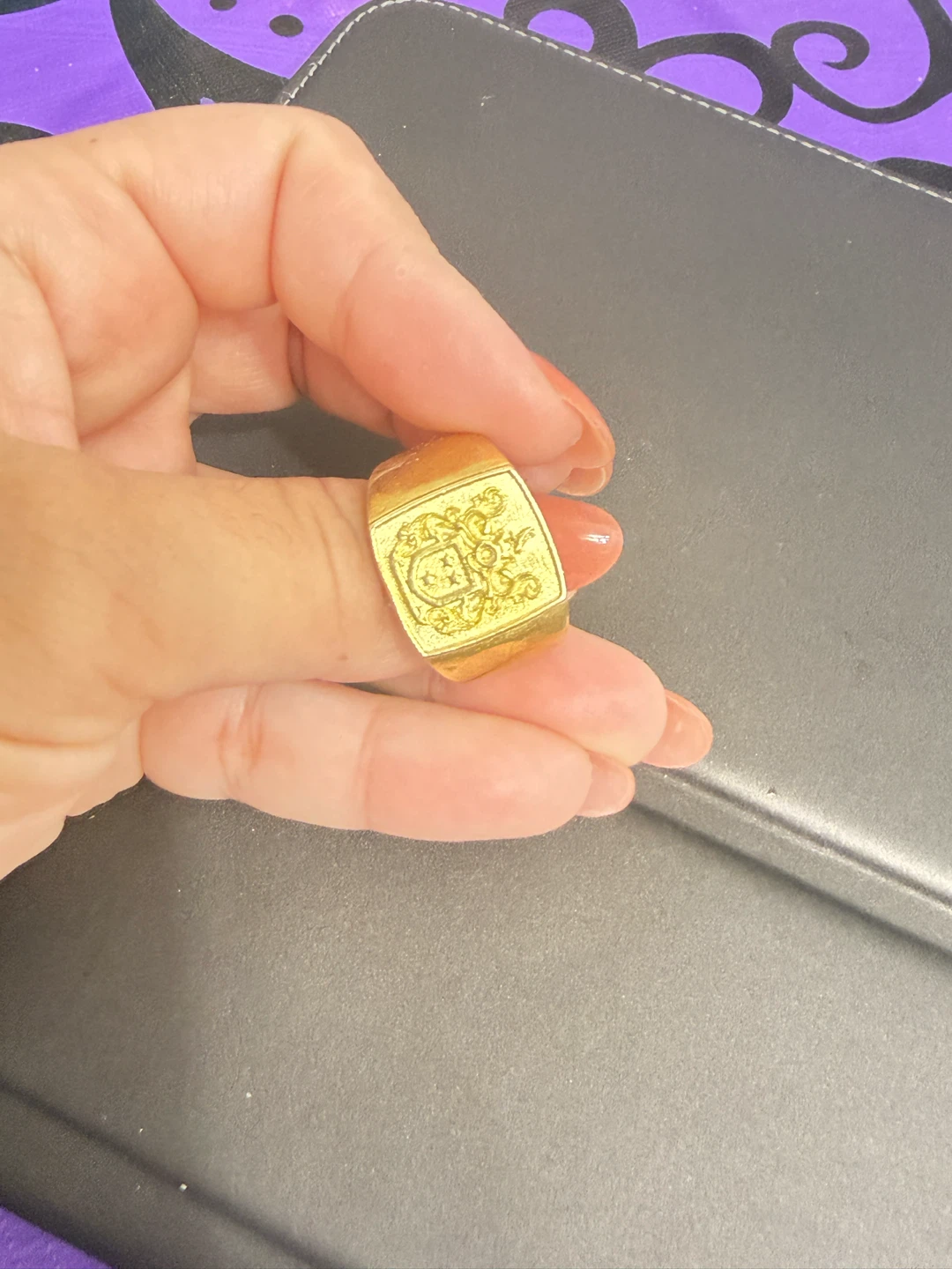 Gold-tone Crest Signet Ring
