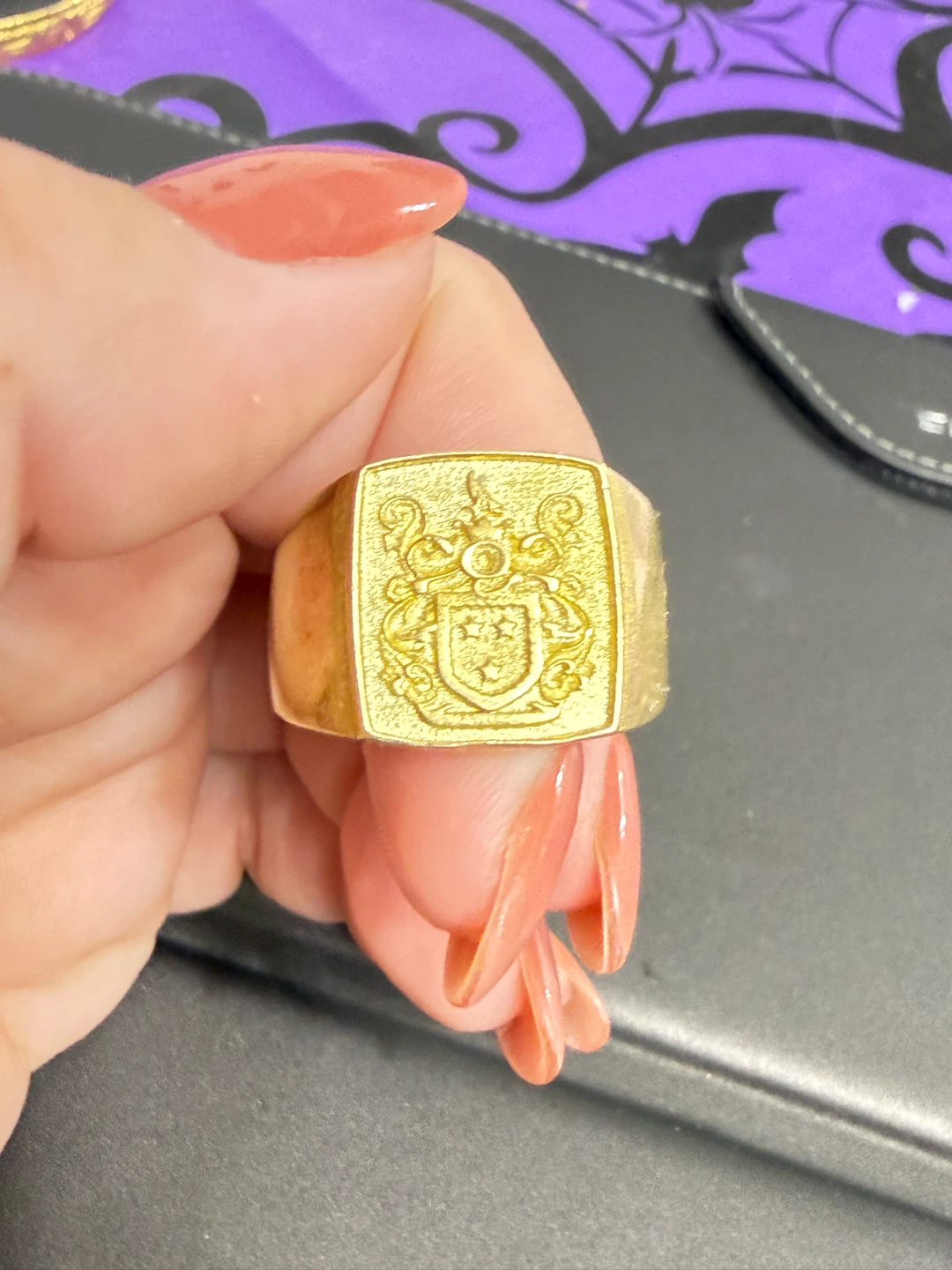 Gold-tone Crest Signet Ring - photo 2