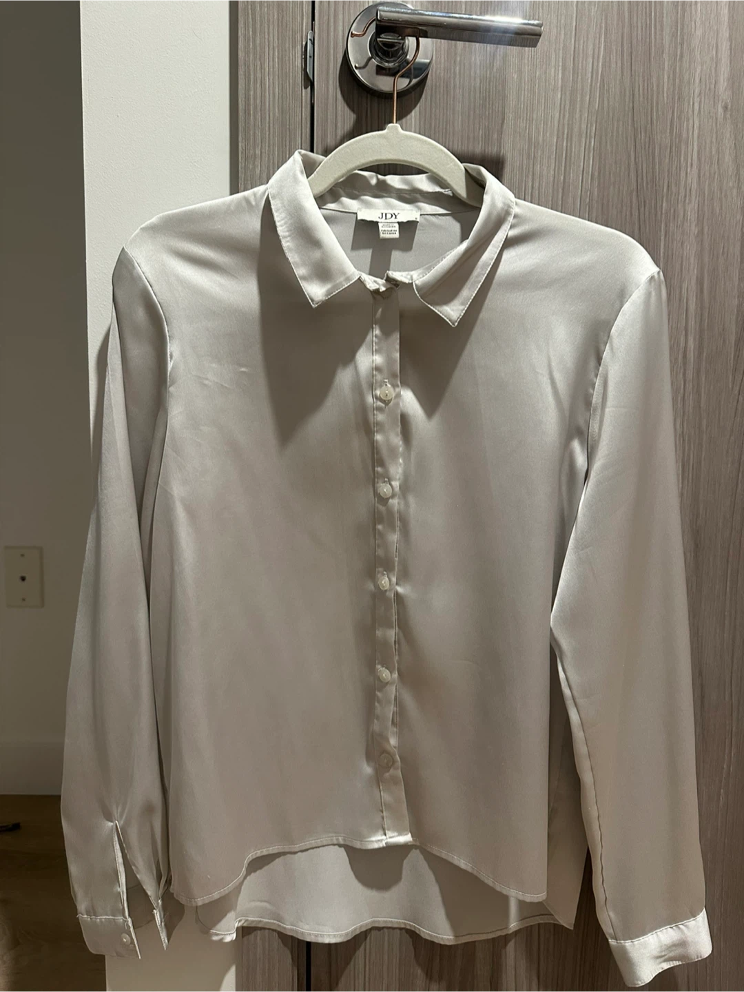 JDY Satin Button-Up Shirt Silver
