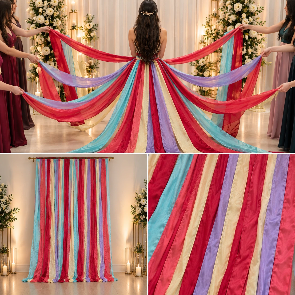 Colorful Fabric Ribbon Backdrop for Weddings & Henna Nights