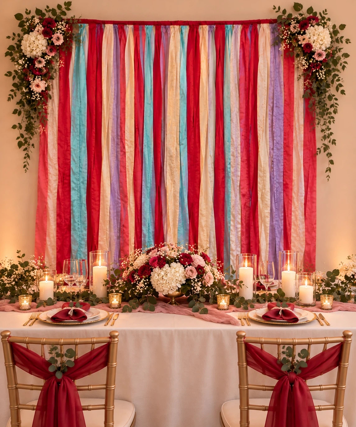 Colorful Fabric Ribbon Backdrop for Weddings & Henna Nights - photo 2