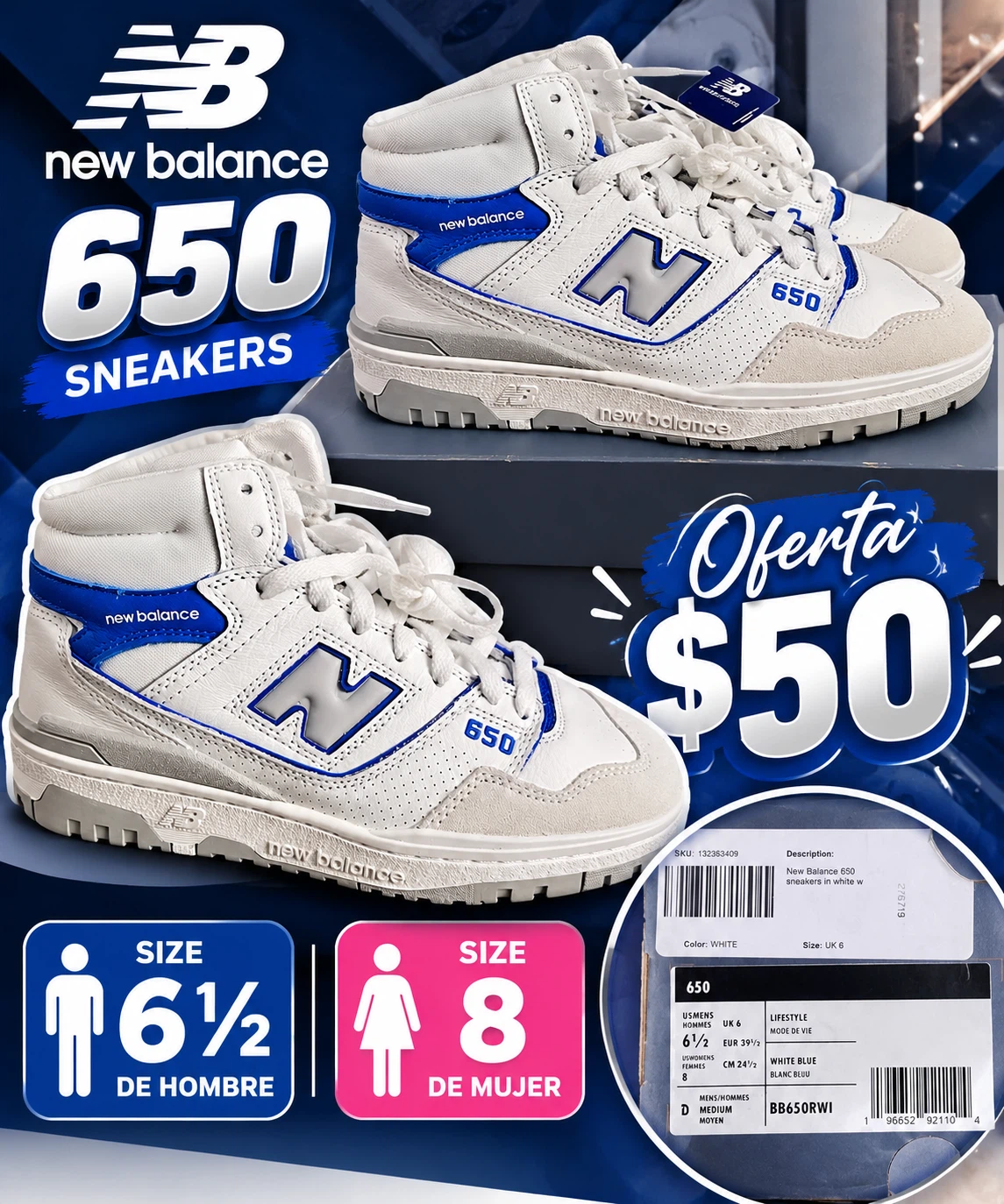 New Balance 650 Sneakers White Blue