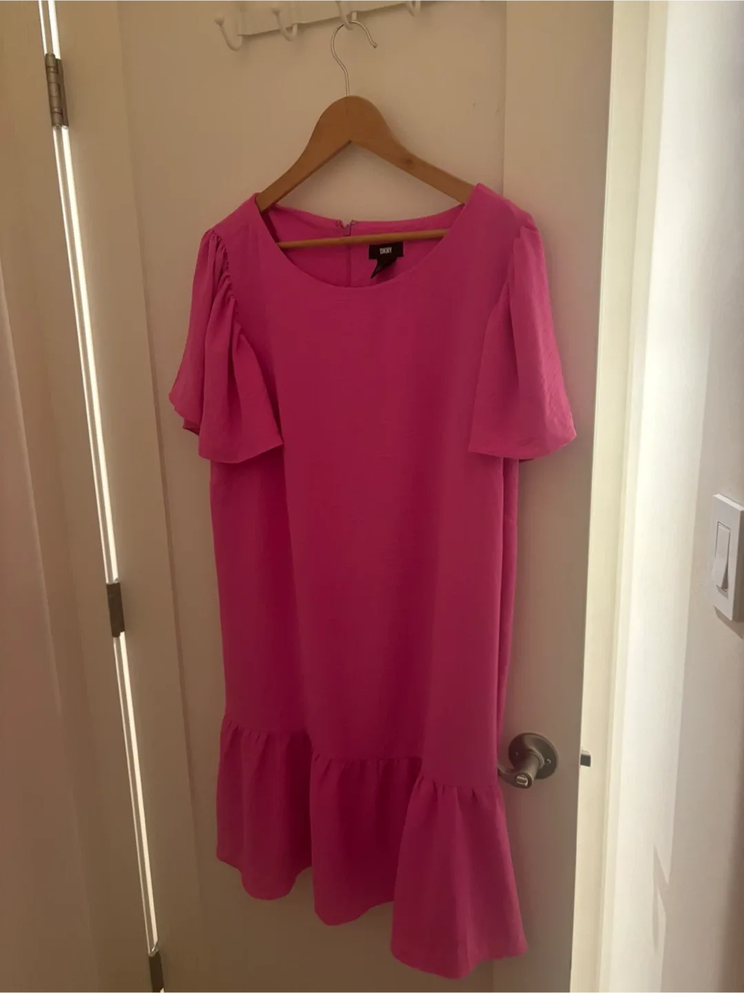 DKNY Pink Ruffle-Hem Dress