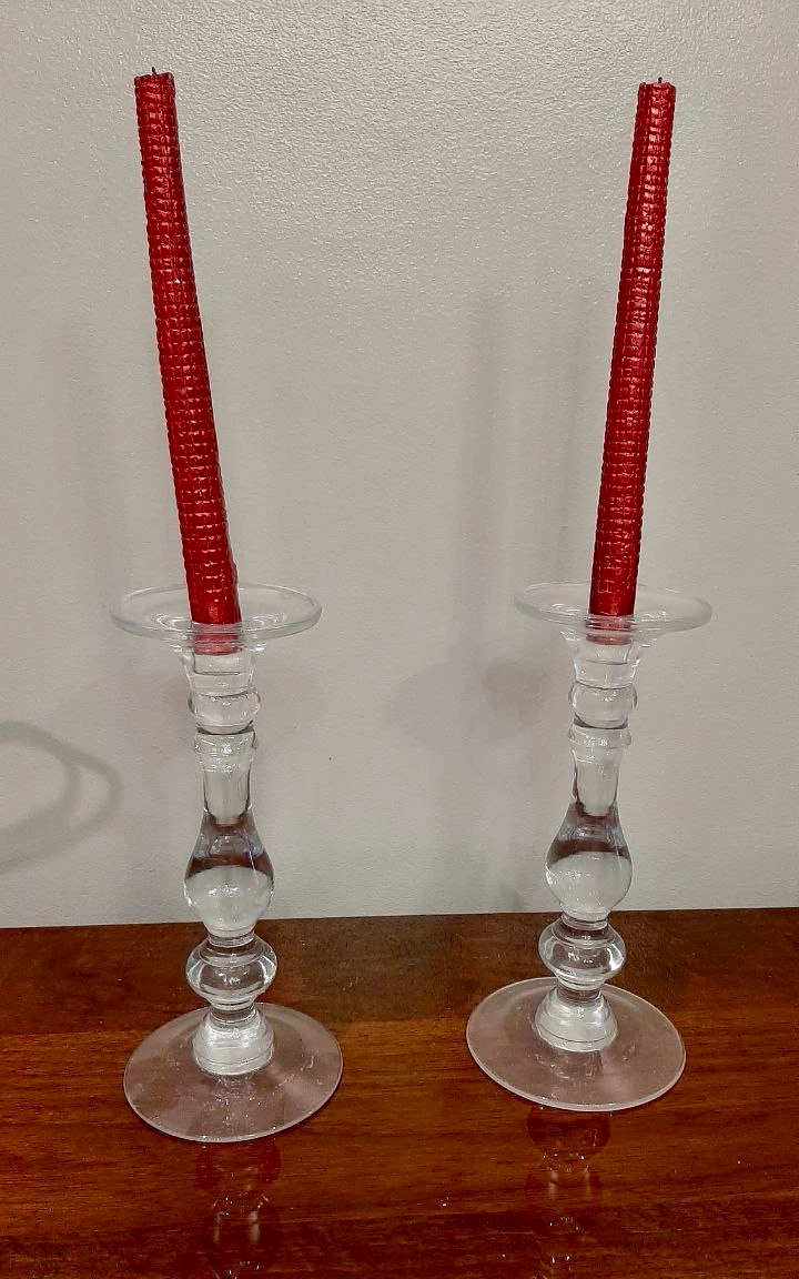 Set of Two Clear Glass Candlesticks - photo 2