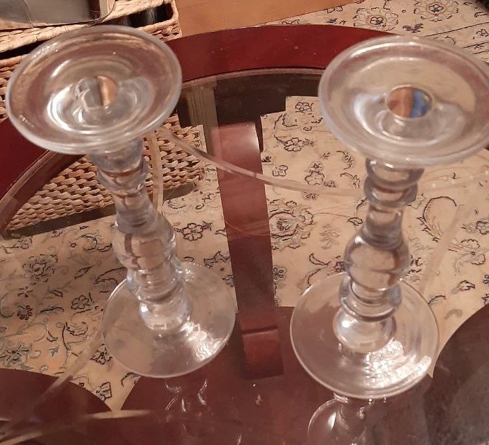Set of Two Clear Glass Candlesticks - photo 3