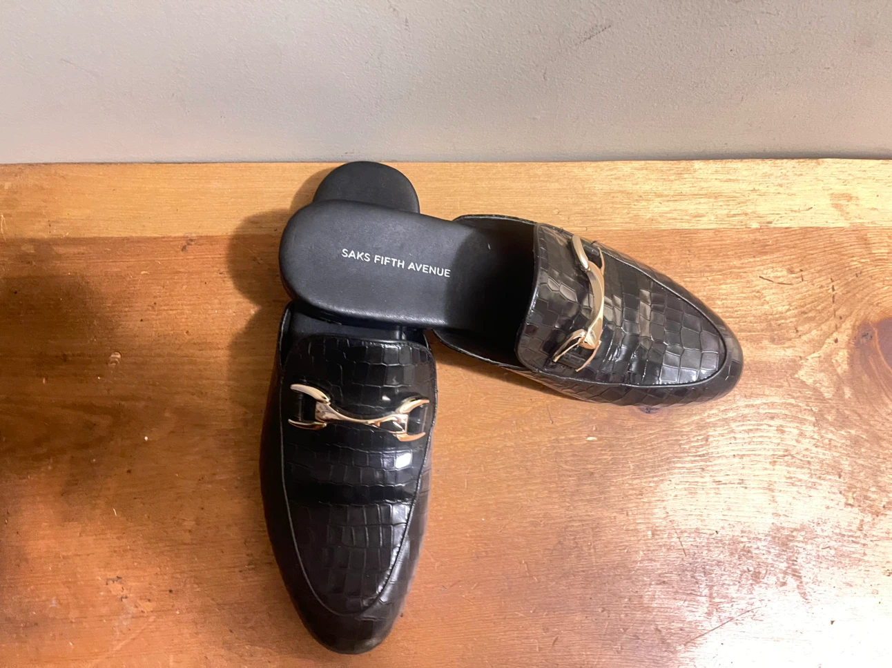 Saks Fifth Avenue Black Croc Mules