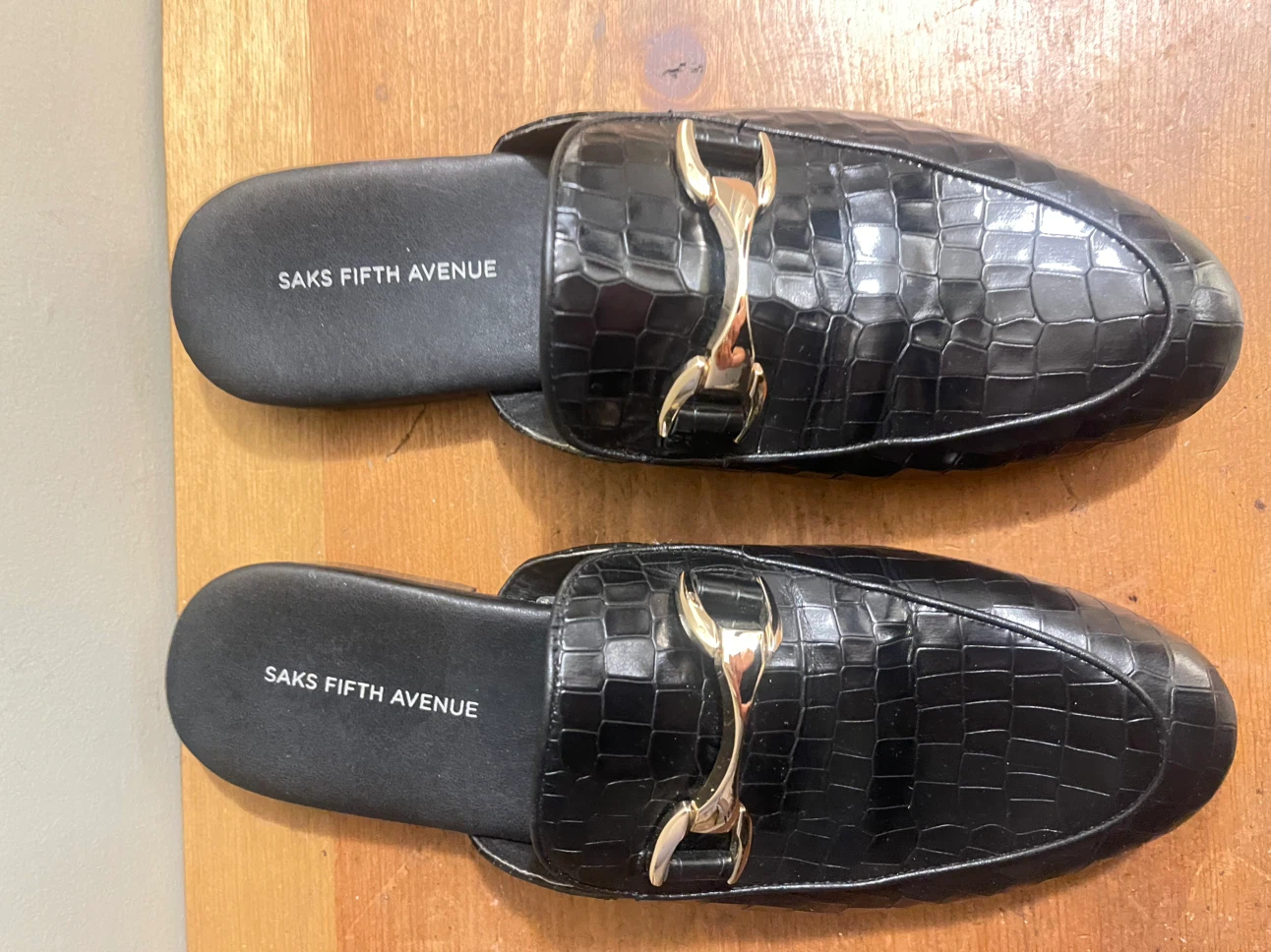 Saks Fifth Avenue Black Croc Mules - photo 3