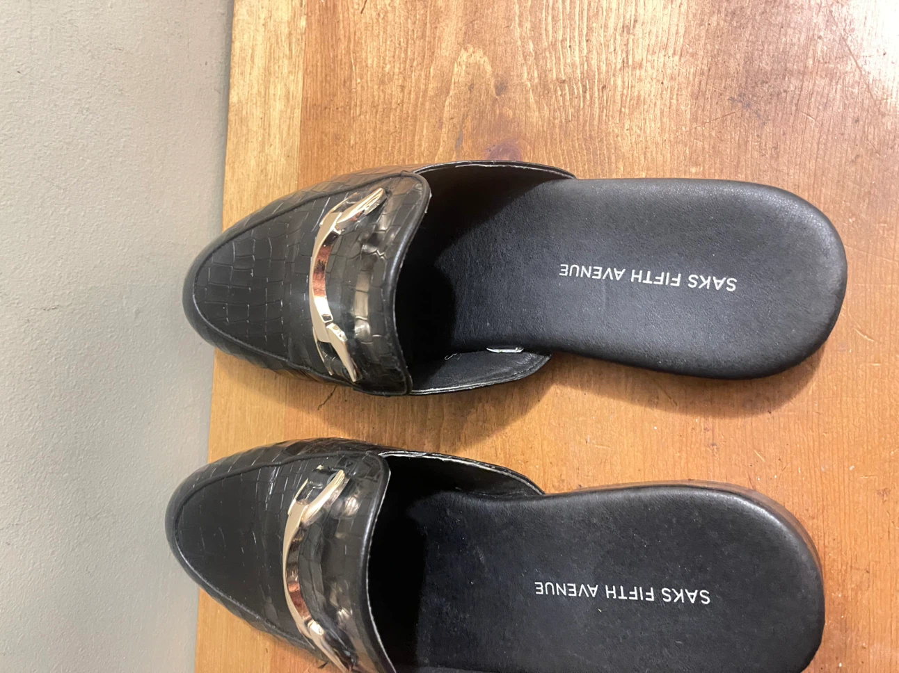 Saks Fifth Avenue Black Croc Mules - photo 4