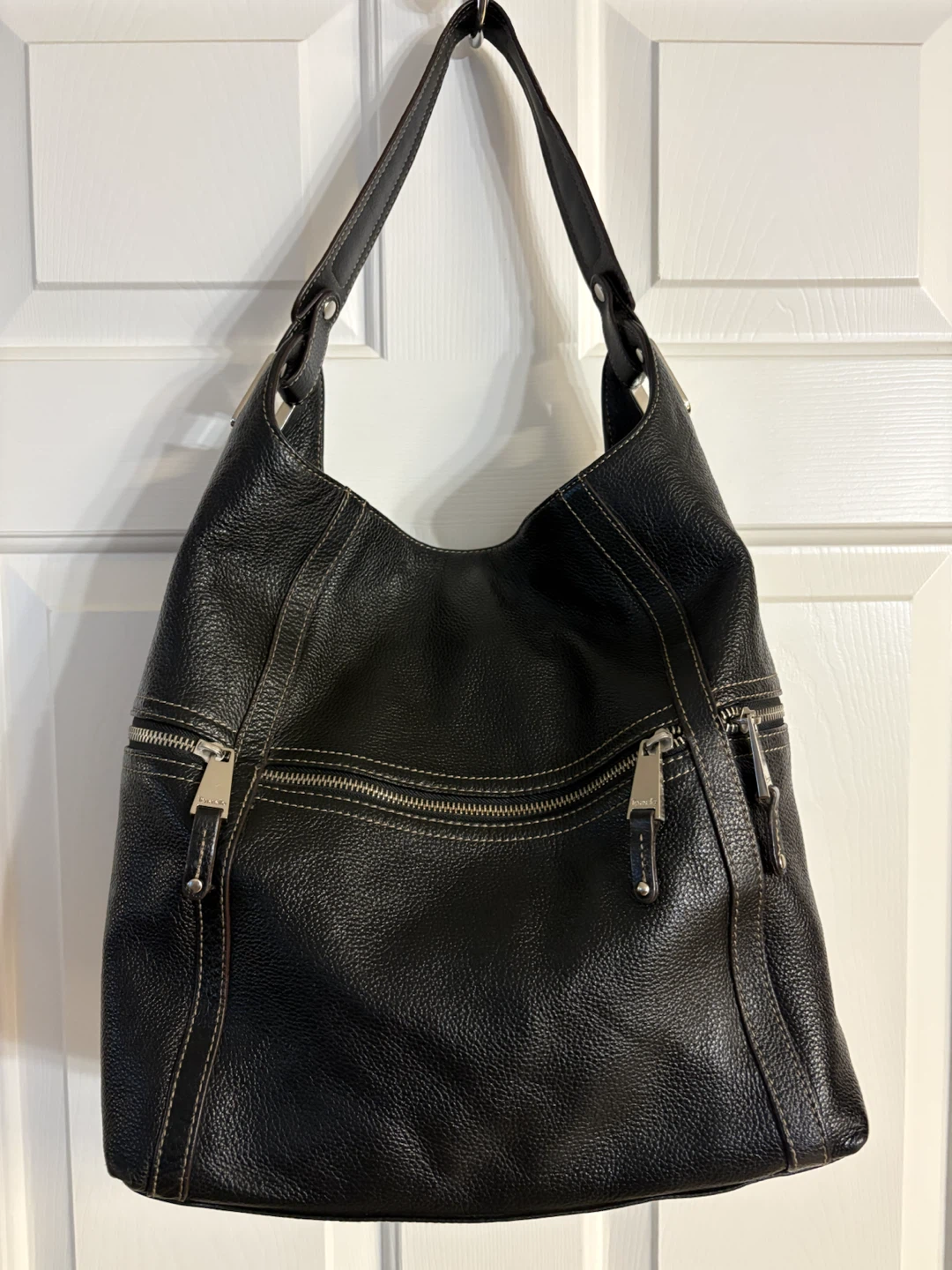 Tignanello black pebbled leather hobo bag
